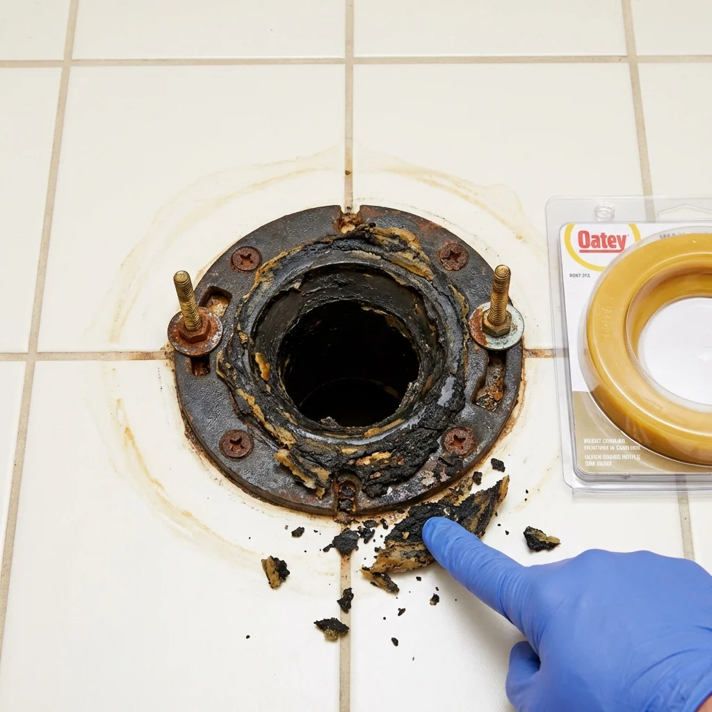 Failed wax ring showing water seepage at the base of a toilet in a Imperial, PA home