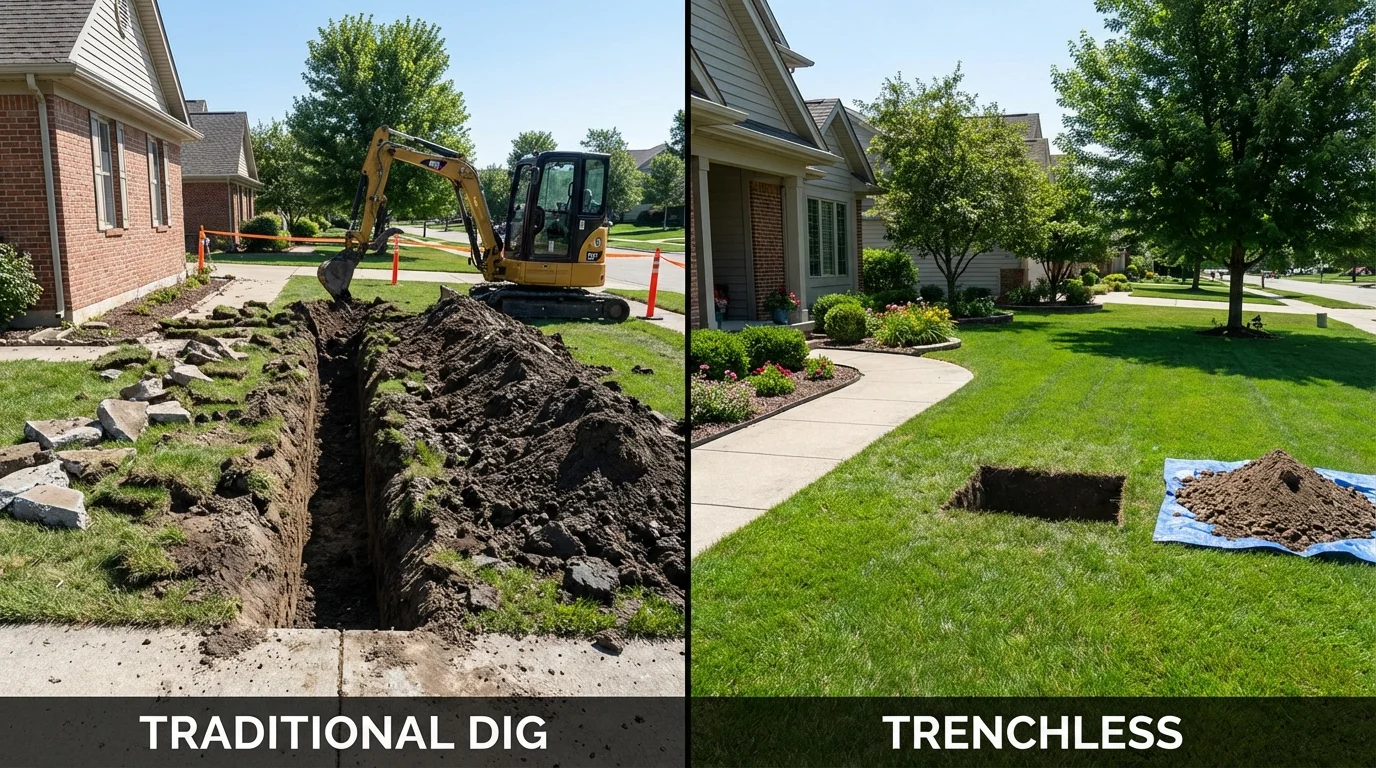 Trenchless sewer repair with minimal yard damage versus traditional excavation in Imperial, PA